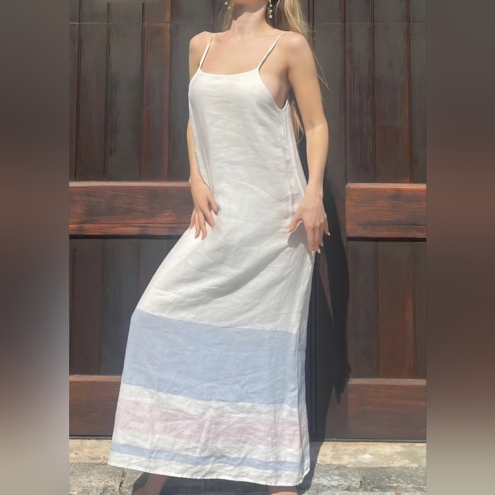 C&C California Maxi Dress in White with Pastel Stripes